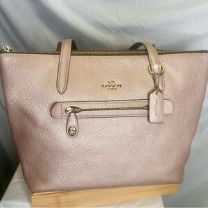 COACH Metallic Rose Pink Leather Gallery Carryall Zip Tote
